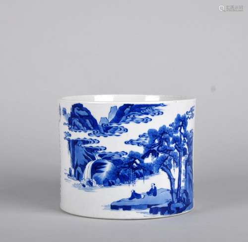 A Blue And White Brush Pot, Qing Dynasty