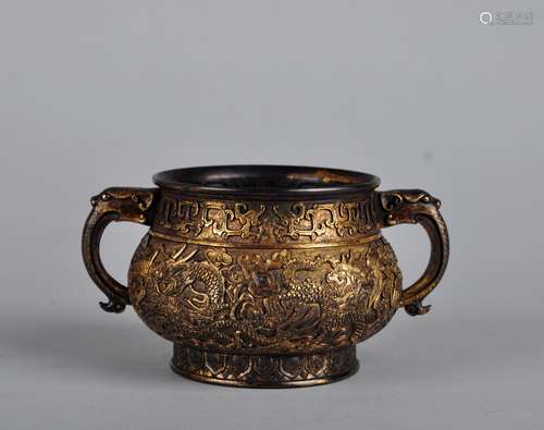 A Parcel-Gilt Bronze Censer, Qing Dynasty