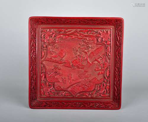 A Square Cinnabar Lacquer Plate, Qing Dynasty