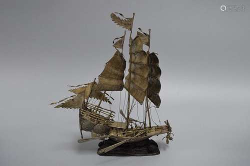 A Silver Canton Merchant Boat Model, Qing Dynasty