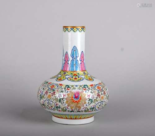 A Yangcai Scroll-flower Vase, Qing Dynasty