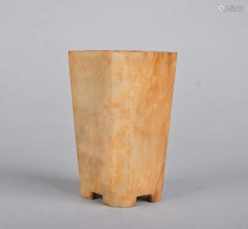 A White Stone Square Brush Pot, Qing Dynasty