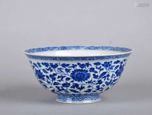 A Blue And White Scroll Flower Bowl, Qing Dynasty