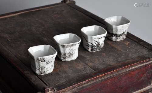 A Set of 4-Piece Grisaille Cups, Republic Period