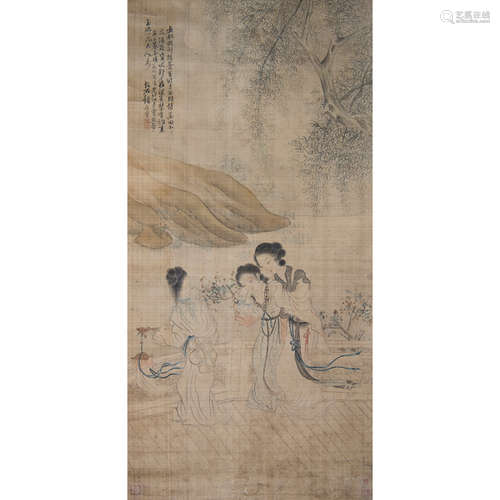 SHI ZHONGYUE: INK AND COLOR ON SILK PAINTING 'LADIES'