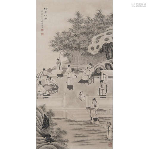 GU LUO: INK ON SILK PAINTING 'BAMBOO GARDEN'