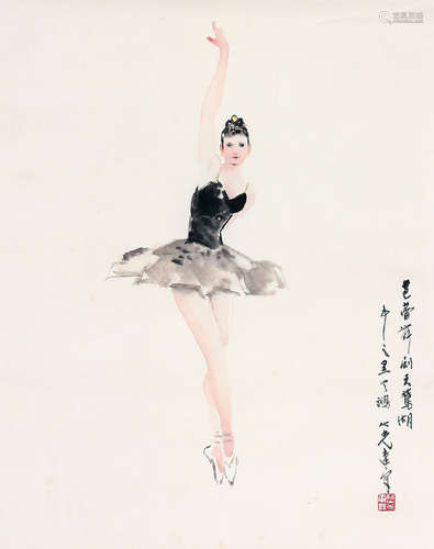 YANG ZHIGUANG: INK AND COLOR ON PAPER PAINTING 'DANCER'