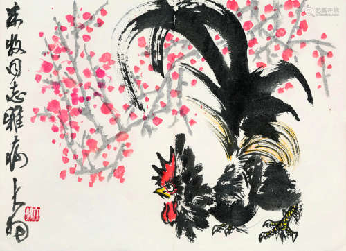 陈大羽（1912～2001） 雄鸡图 册页 设色纸本