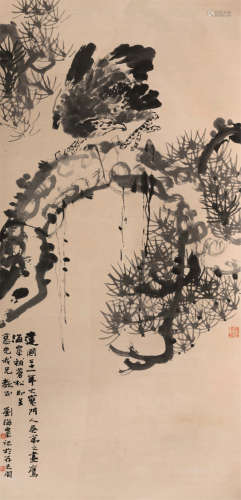 刘海粟 吴茀之（1896～1994） 松鹰图 立轴 水墨纸本