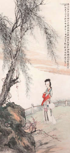 孔小瑜（1899～1984） 赏春图 立轴 设色纸本