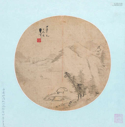 释法奇（1921～2003） 秋江帆影 团扇 水墨绢本