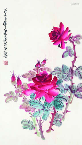 方召麐（1914～2006） 花卉 立轴 设色纸本