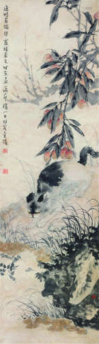 唐云 高逸鸿（1910～1993） 猫趣 立轴 设色纸本