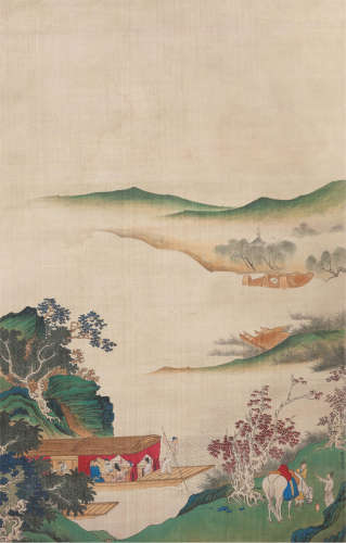 胡若思（1916～2004） 秋江夜渡 立轴 设色绢本