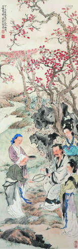 徐操（1899～1961） 秋林书扇图 立轴 设色纸本