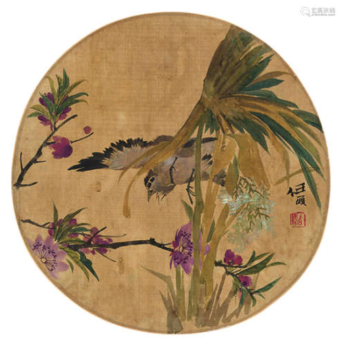 任伯年（1840～1895） 花鸟 团扇 设色绢本