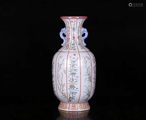 A FAMILLE ROSE DOUBLE-EAR VASE