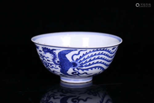 A BLUE&WHITE GUAN KILN DRAGON AND PHOENIX PATTERN BOWL