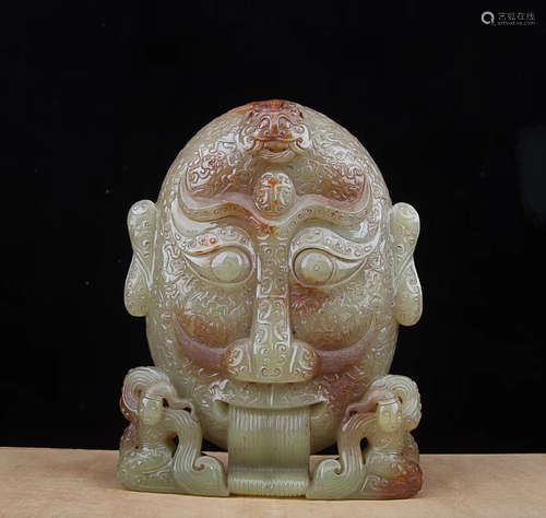 A BEAST DESIGN HETIAN JADE CARVING,1949-1966