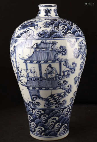 A BLUE&WHITE STORY DESIGN PLUM VASE