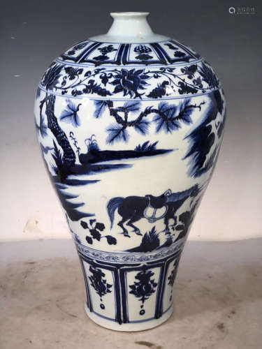 A BLUE&WHITE STORY DESIGN PLUM VASE