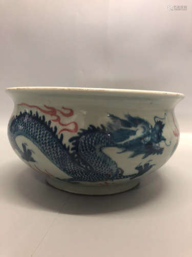 17-19TH CENTURY, A BLUE&WHITE DRAGON PATTERN FURNACE, QING DYNASTY