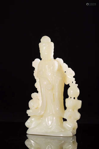 A GUANYIN DESIGN HETIAN JADE FIGURE