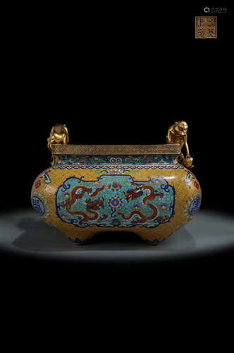 17-19TH CENTURY, A DRAGON PATTERN CLOISONNE FURNACE, QING DYNASTY