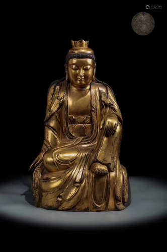 14-16TH CENTURY, A GUANYIN DESIGN GILT BRONZE FIGURE, MING DYNASTY