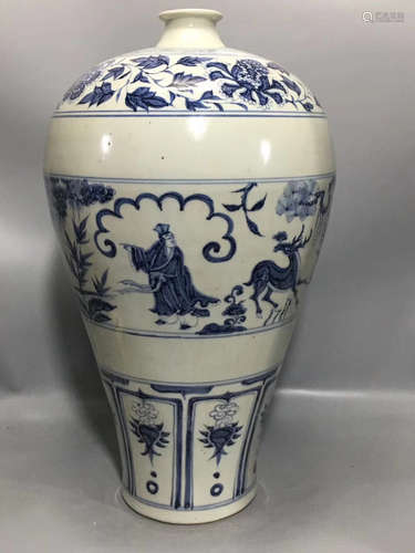 A BLUE&WHITE STORY DESIGN PLUM VASE