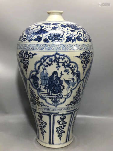 A BLUE&WHITE STORY DESIGN PLUM VASE