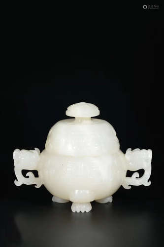 17-19TH CENTURY, A HETIAN JADE DOUBLE-EAR FURNACE, QING DYNASTY