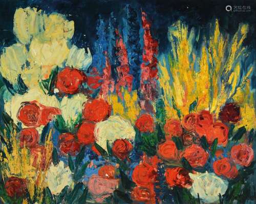 Konrad Schaefer, 1915-1991, flowering garden, oil /