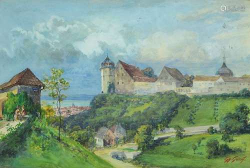 Georg Graef, born 1841, view of Bregenz, watercolour