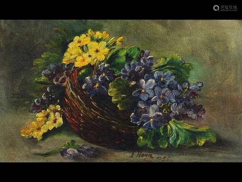 E. Horn, dated 1925, still life with yellow and purple