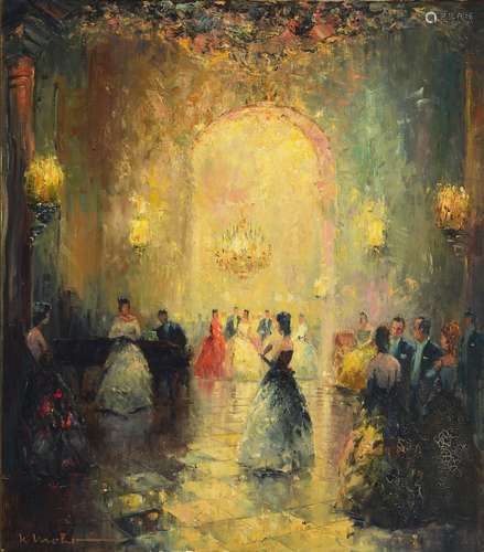 Karl Mohr, born 1922 Düsseldorf, ball scene, oil /