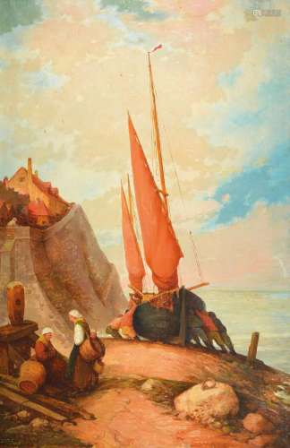J.J. Lutz, dated 1939, probably Dutch painter,sailboat
