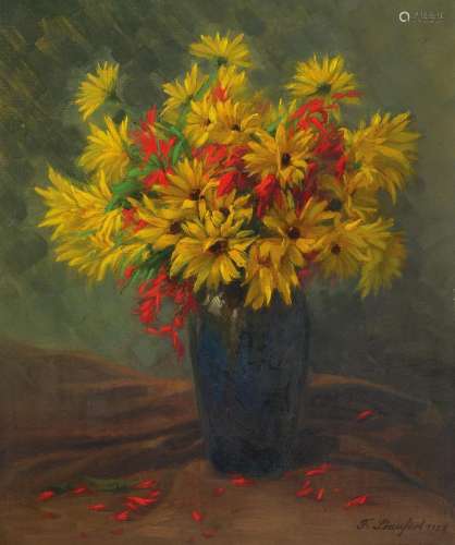 F. Staufert, dated 1932, Still life with flowers, oil