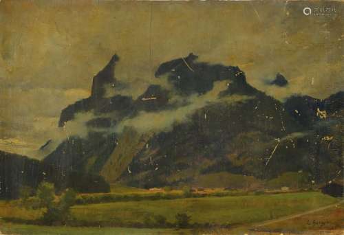 Edmund Herger, 1860-1907, Mountains in fog, oil /