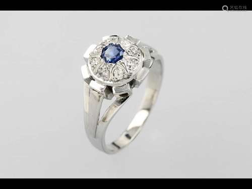 14 kt gold ring with sapphire and diamonds