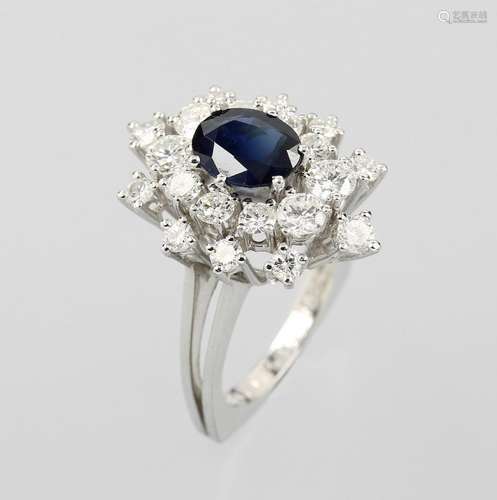 18 kt gold ring with sapphire and brilliants