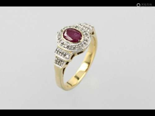 18 kt gold ring with ruby and diamonds