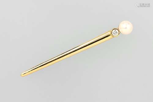 18 kt gold brooch with cultured pearl and brilliant