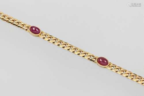 14 kt gold flat curb bracelet with rubies