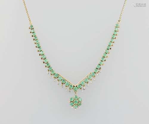 14 kt gold necklace with emeralds and diamonds