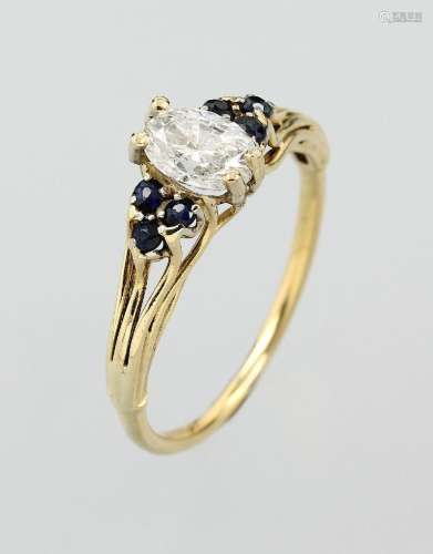 18 kt gold ring with diamond and sapphires