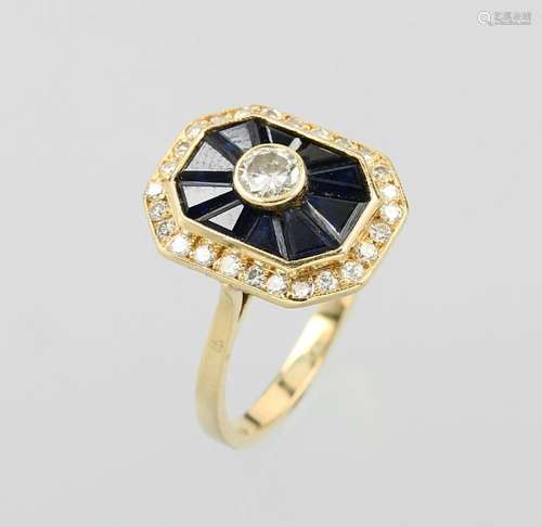 18 kt gold Ring Art-Deco Style with sapphires and diamonds