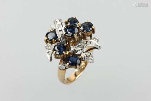 14 kt gold ring with sapphires and diamonds