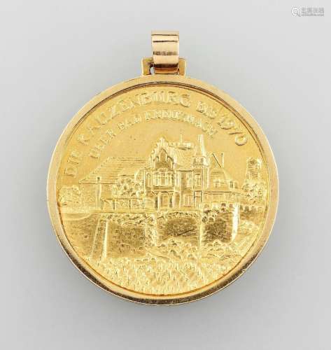 18 kt gold pendant with medal 'Die Kauzenburg über Bad Kreuznach'