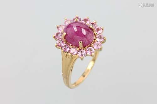 14 kt gold ring with ruby and tourmalines